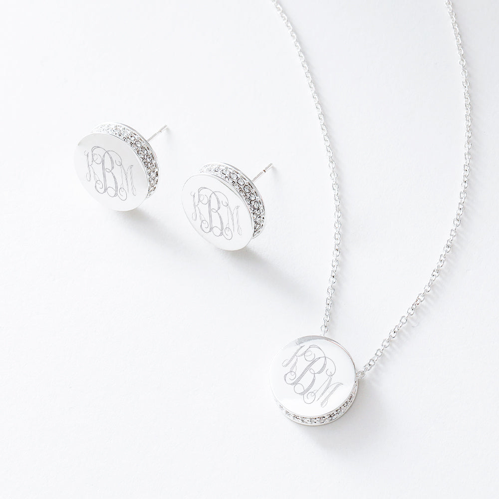 silver pave earrings with pave necklace