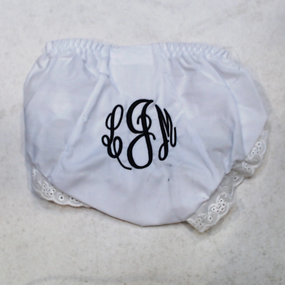 BLOOPER KIDS: Monogrammed White Eyelet Baby Bloomers