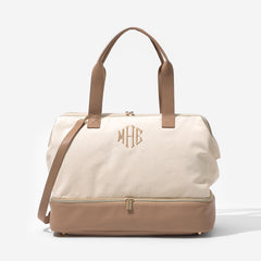 Monogrammed Canvas Weekender in Ivory