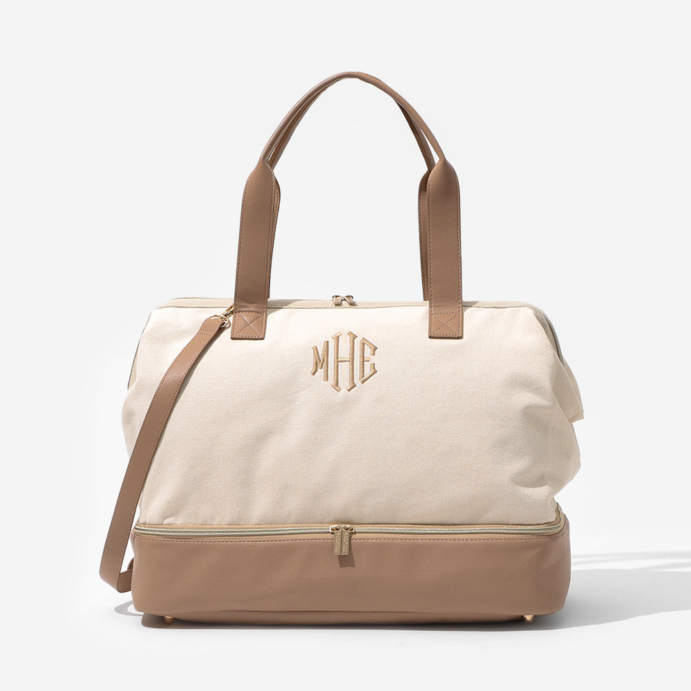 Monogrammed Canvas Weekender in Ivory