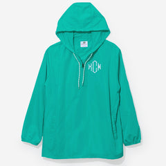 monogrammed pullover rain jacket in teal