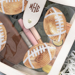 Football clear stadium approved tote flatlay detail shot