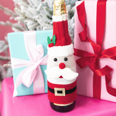 santa wine bottle sweater with gift boxes