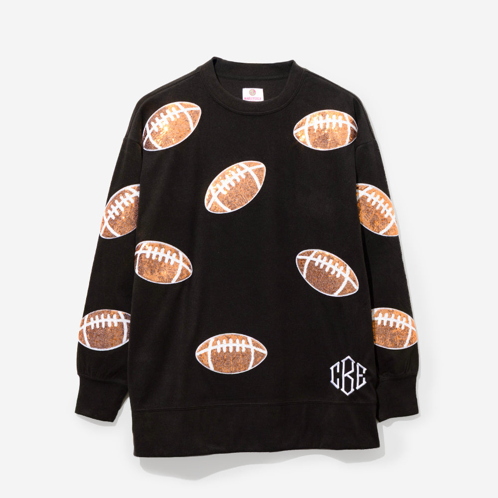 Monogrammed Sequin Sports Sweatshirt in Black
