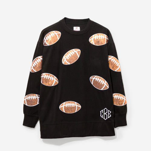 Monogrammed Sequin Sports Sweatshirt in Black