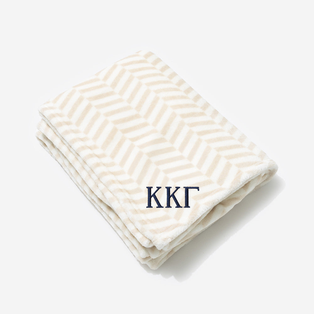Kappa Kappa Gamma Plush Blanket | Neutral Herringbone
