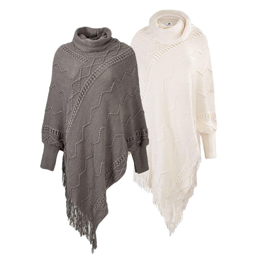 poncho sweater in ivory and charcoal