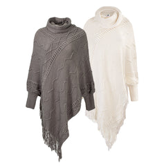 poncho sweater in ivory and charcoal