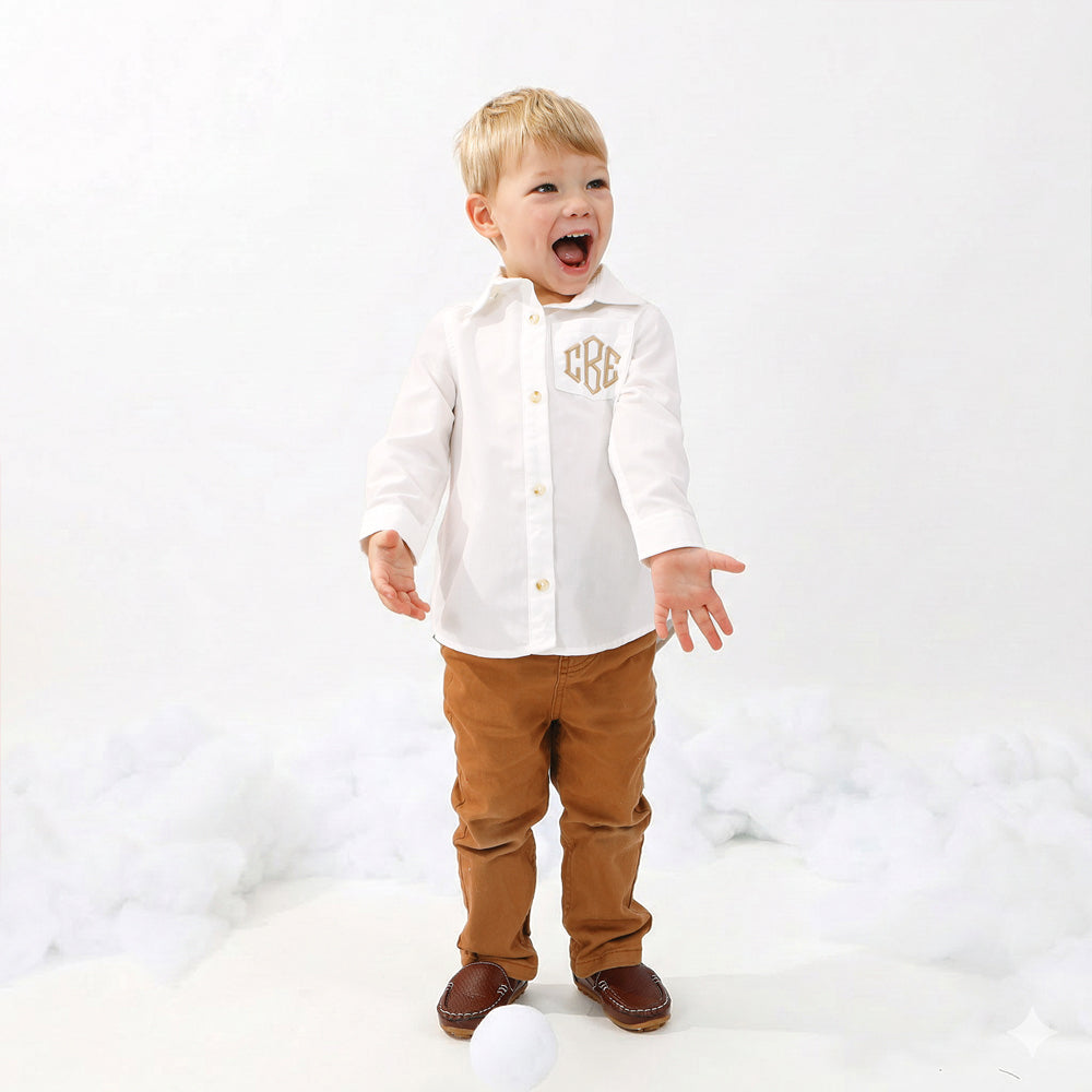 [charles] boys monogrammed button down tunic white