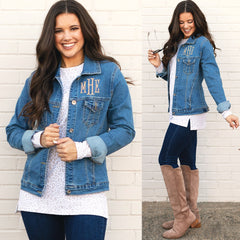 front and side of personalized denim jacket