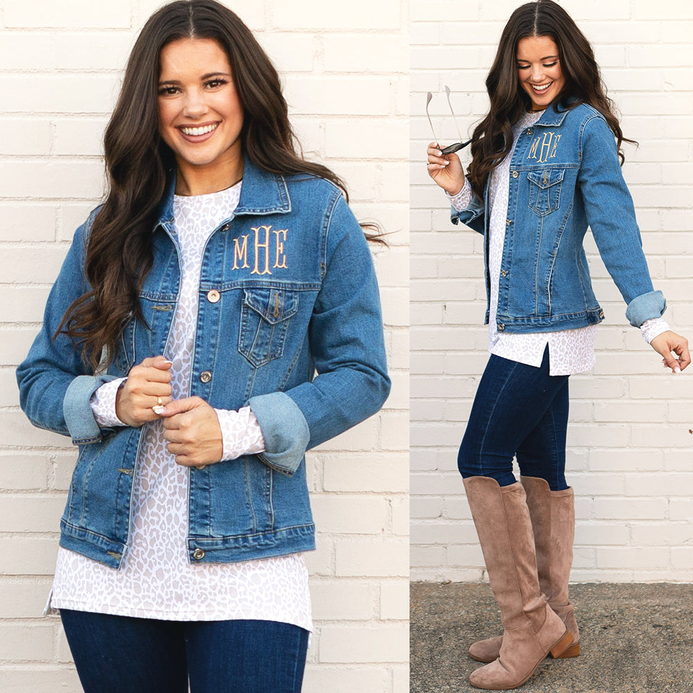 front and side of personalized denim jacket