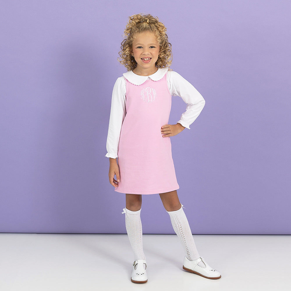 [jaxy] Girl wearing jumper dress with collared shirt closer