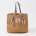 monogrammed straw purse in tan