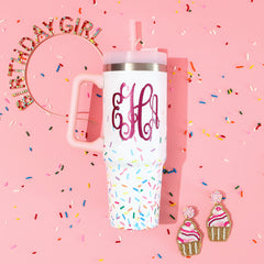 birthday headband with tumbler and earrings