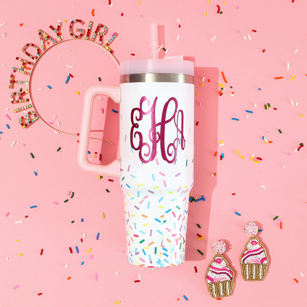 birthday headband with tumbler and earrings