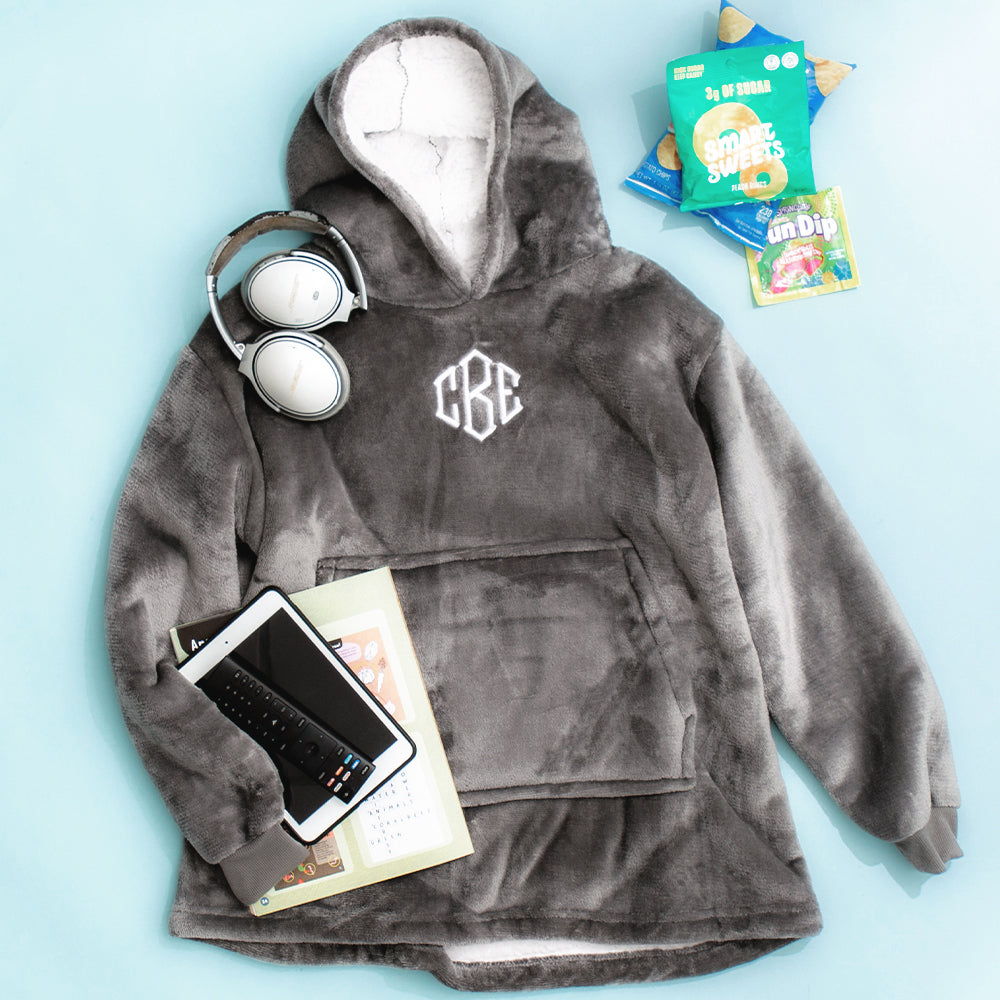 charcoal kids blanket hoodie flatlay