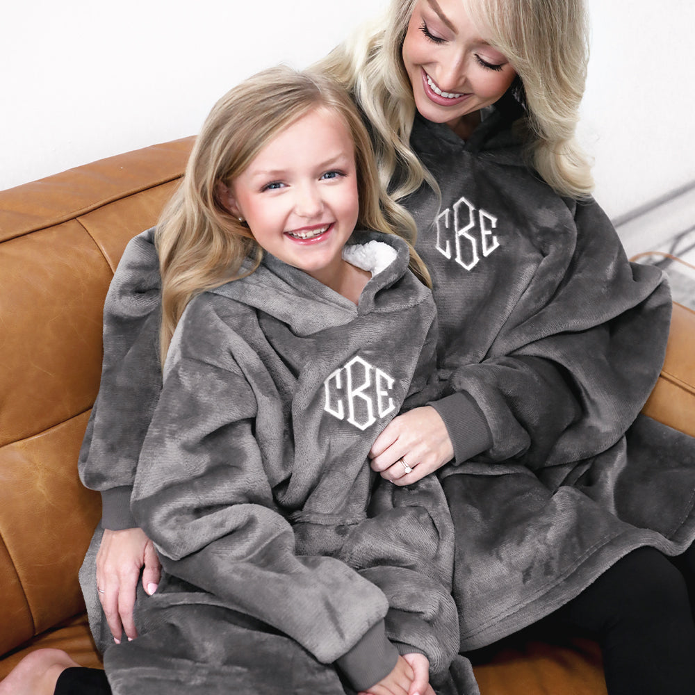 mom and me charcoal blanket hoodies