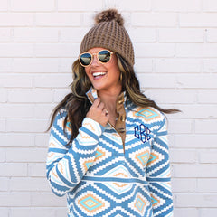 brown chunky knit beanie with pullover