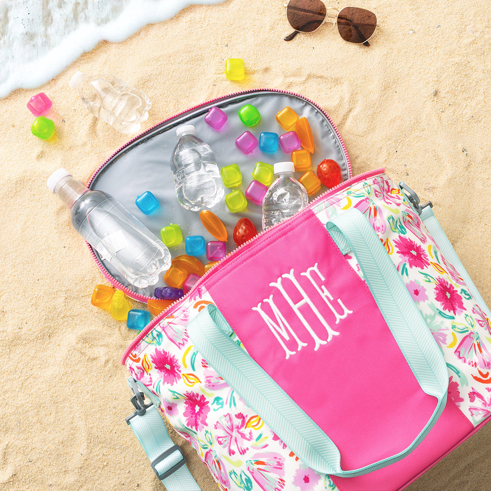 monogrammed cooler in painted petals