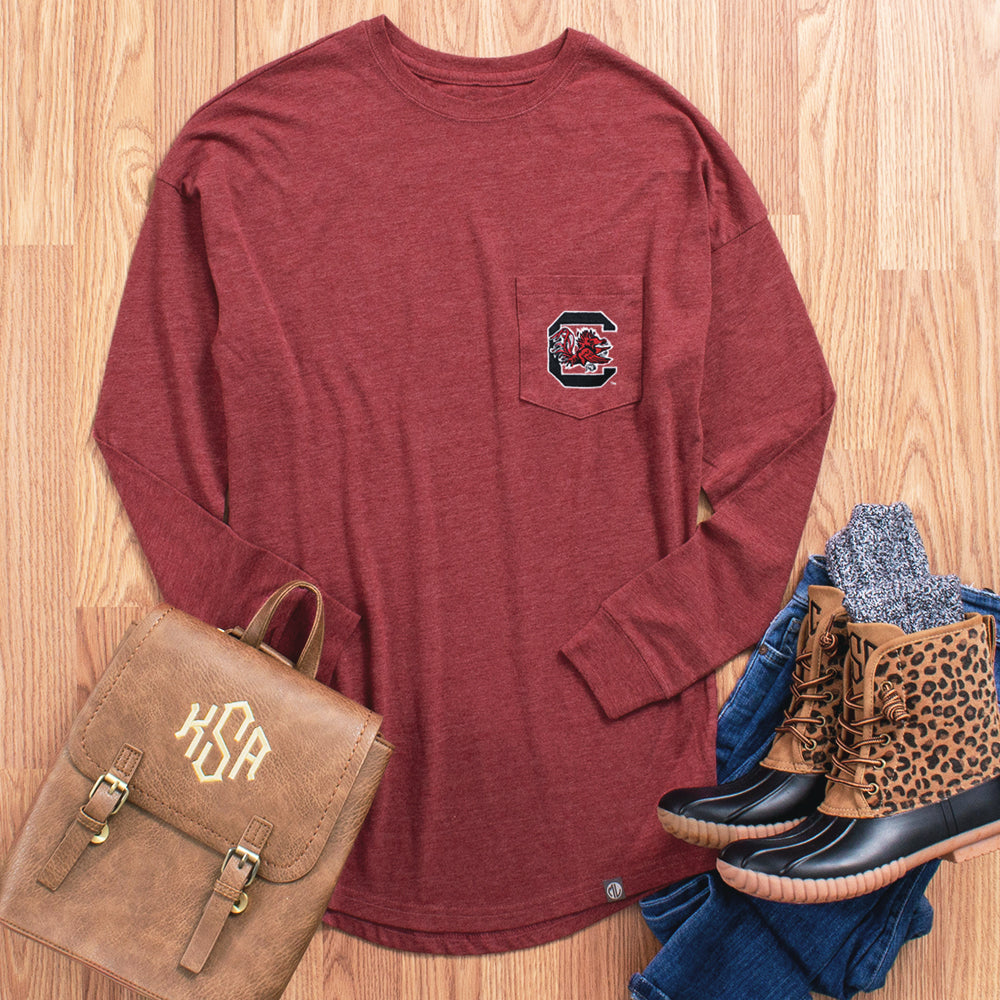 burgundy usc long sleeve shirt ootd