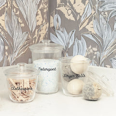 clear container with laundry items