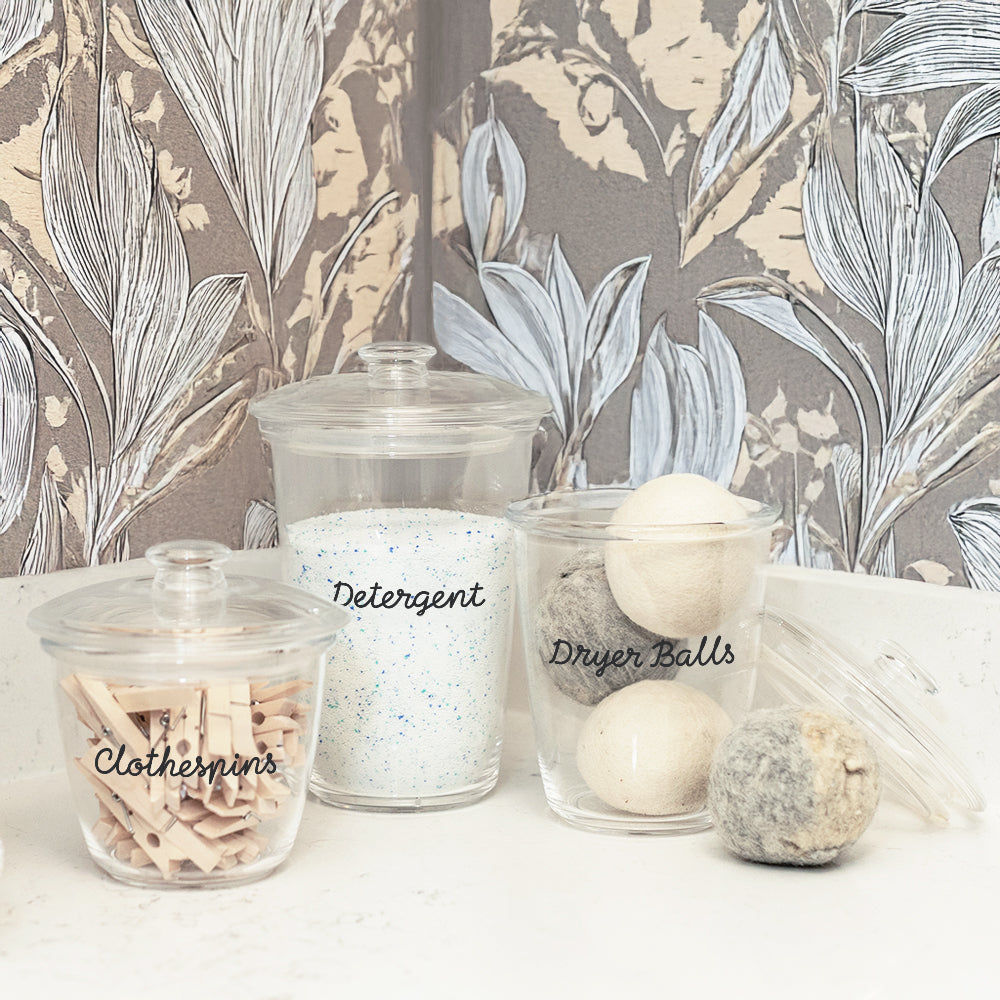 clear container with laundry items