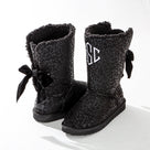 Monogrammed Sherpa Tie Booties | Onyx Leopard