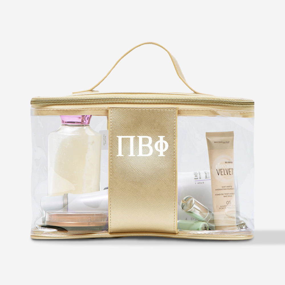 Pi Beta Phi Clear Train Case | Monogrammed Sorority Cosmetic Bag