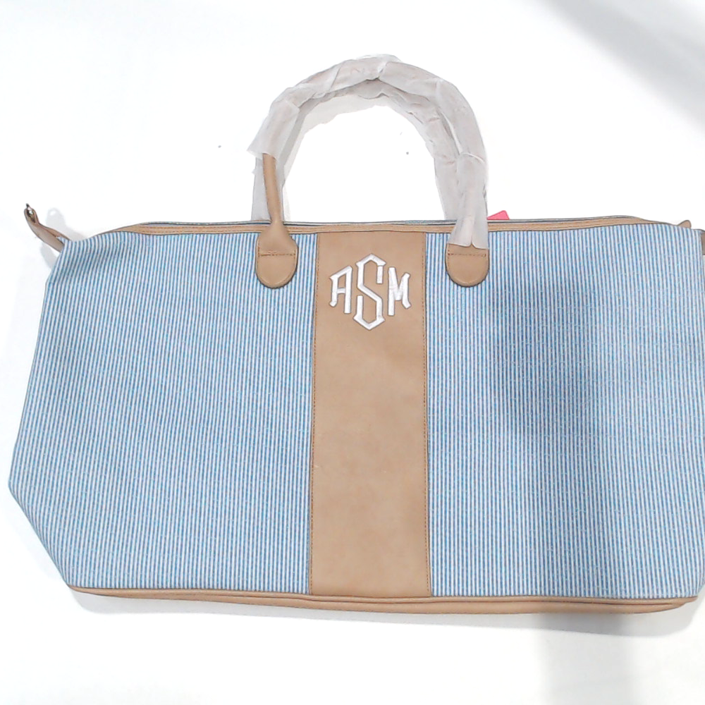 BLOOPER BAG: Monogrammed Seersucker Weekender - Promotional