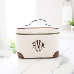 ivory (2024) vintage train case on bathroom counter