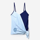 Monogrammed Ruched Tankini | Navy Seersucker