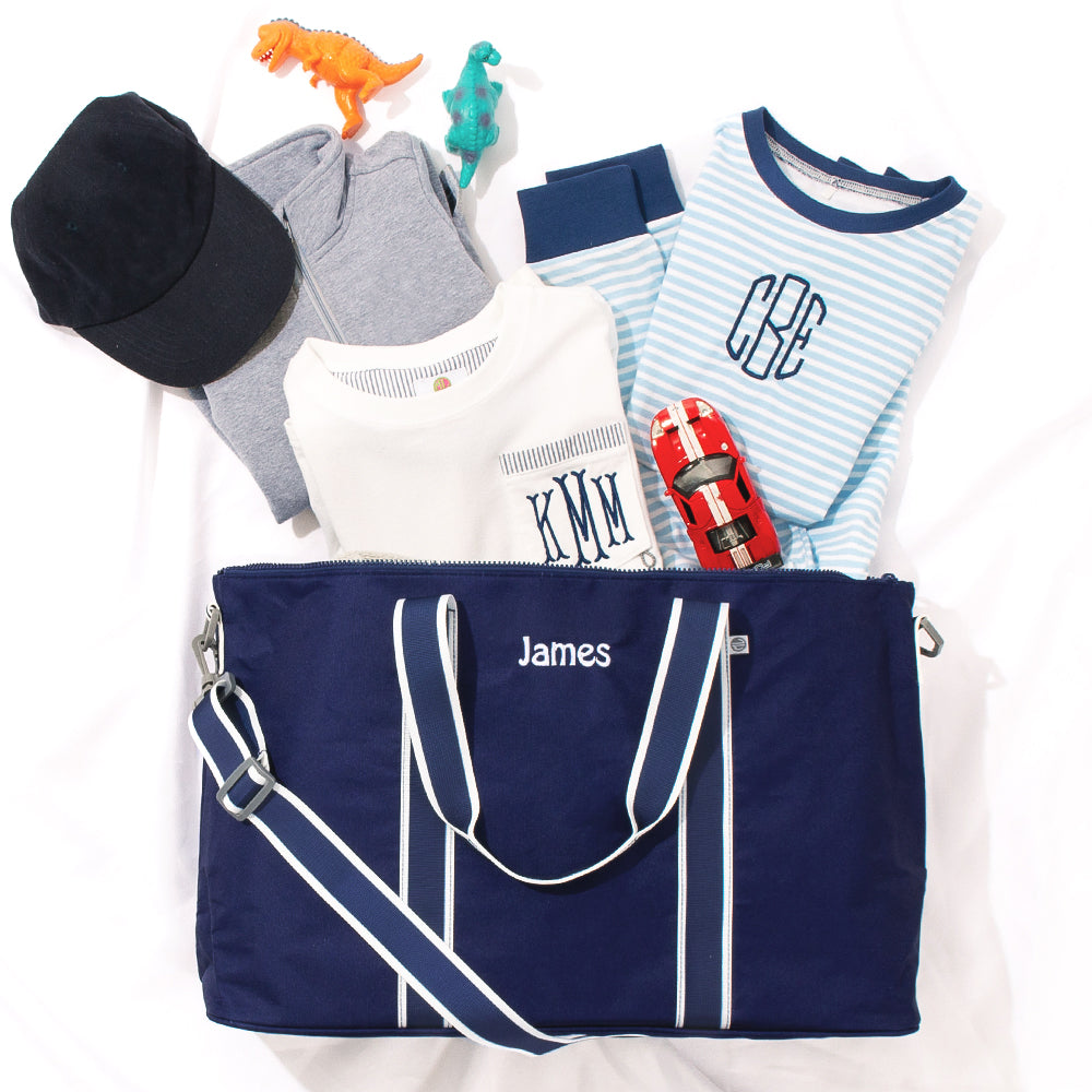 boys navy blue weekend bag with name monogram