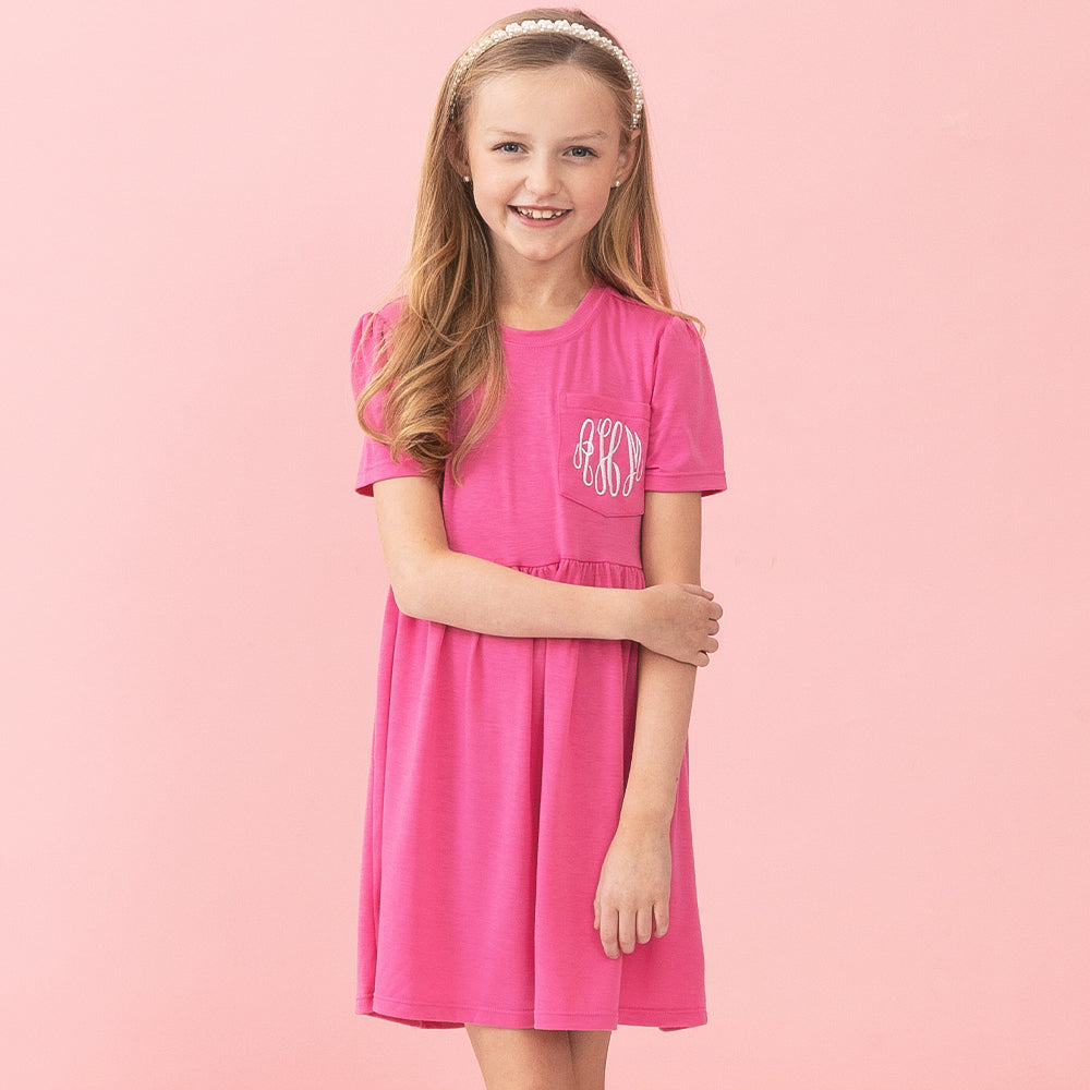 hot pink monogrammed kids t shirt dress