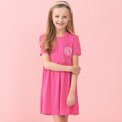 hot pink monogrammed kids t shirt dress