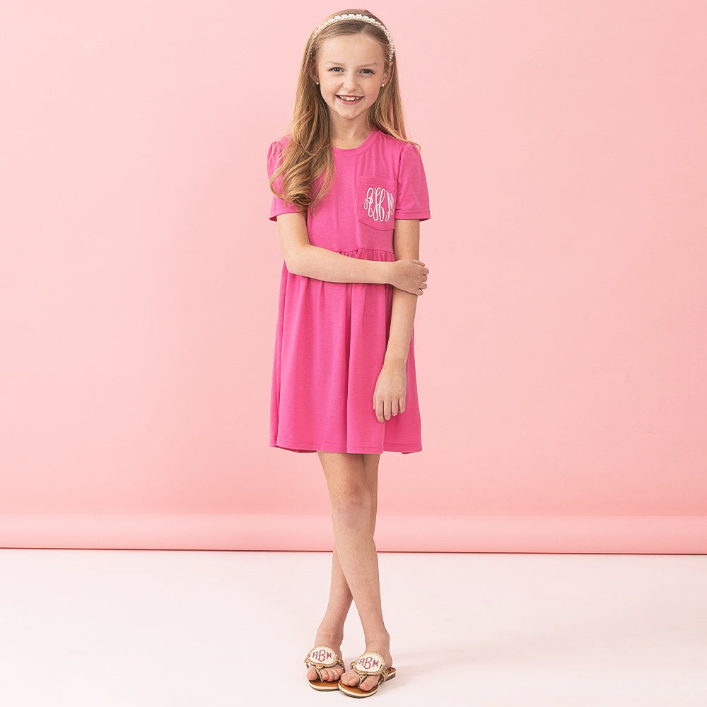 [addie] hot pink monogrammed kids t shirt dress