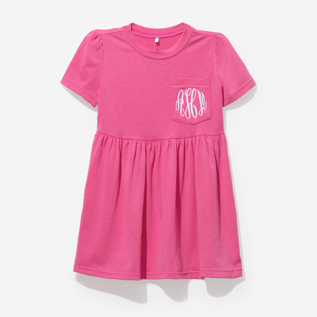monogrammed kids t shirt dress in hot pink