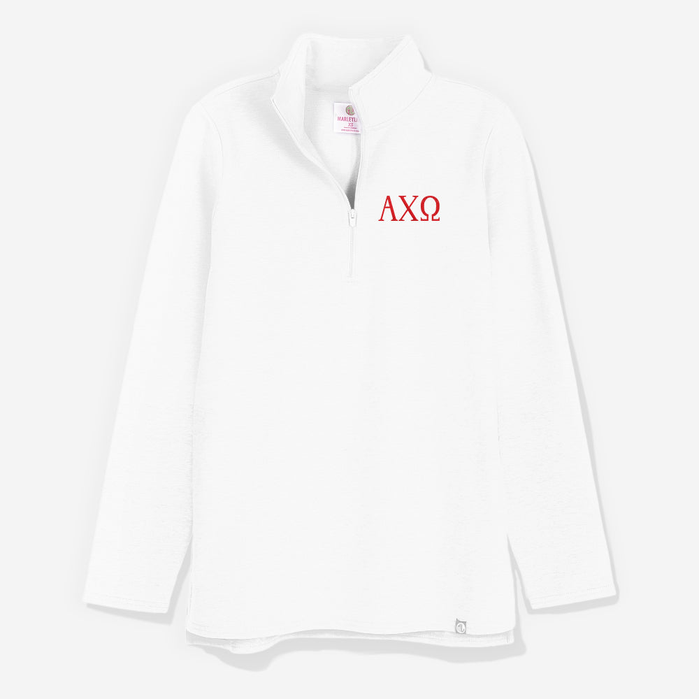 Alpha Chi Omega Pullover Sweatshirt in White | Sorority Quarter Zip
