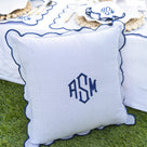 Monogrammed Scalloped Pillow Sham | Navy Seersucker