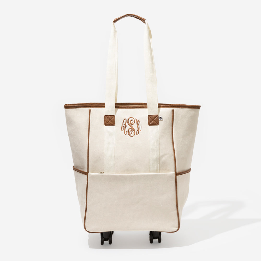 Monogrammed Rolling Tote in Ivory