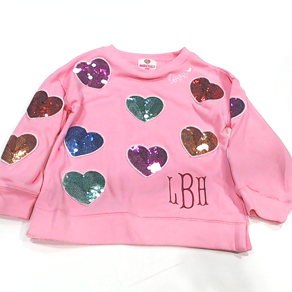 BLOOPER KIDS: Monogrammed Kids Sequin Hearts Sweatshirt