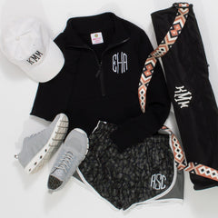 Onyx Leopard Monogrammed Running Shorts with gym outfit