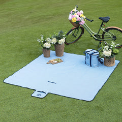 navy seersucker monogrammed picnic blanket spread out