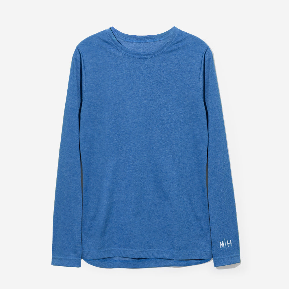 monogrammed long sleeve crewneck shirt in royal blue