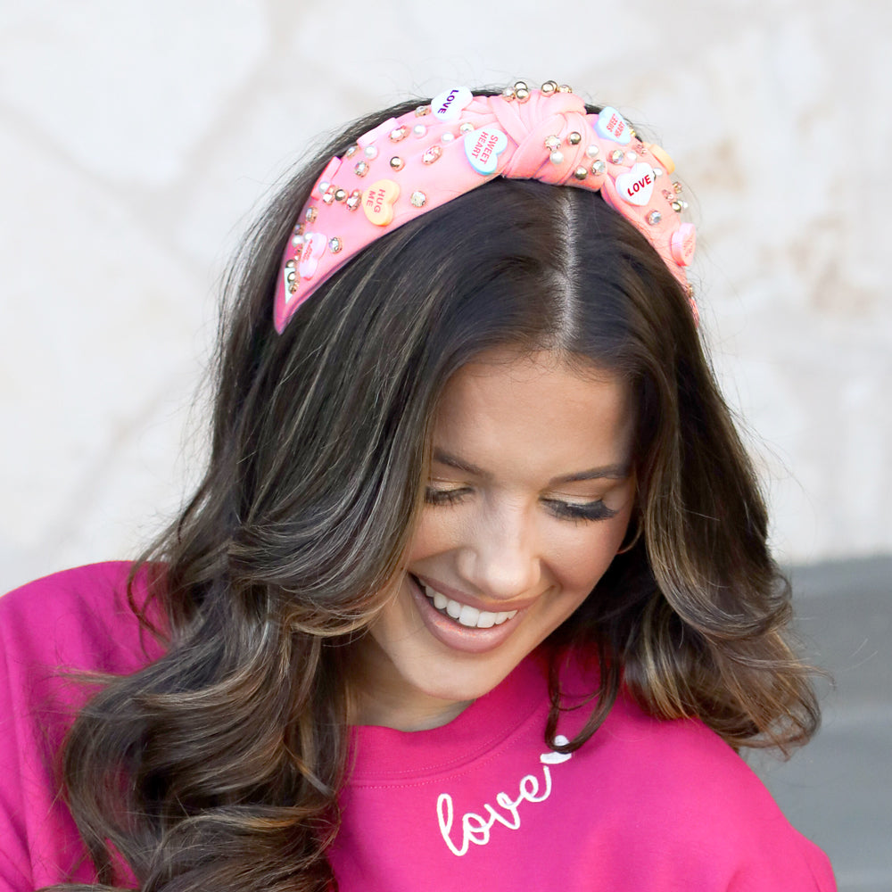 light pink hearts statement headband with love sweatshirt
