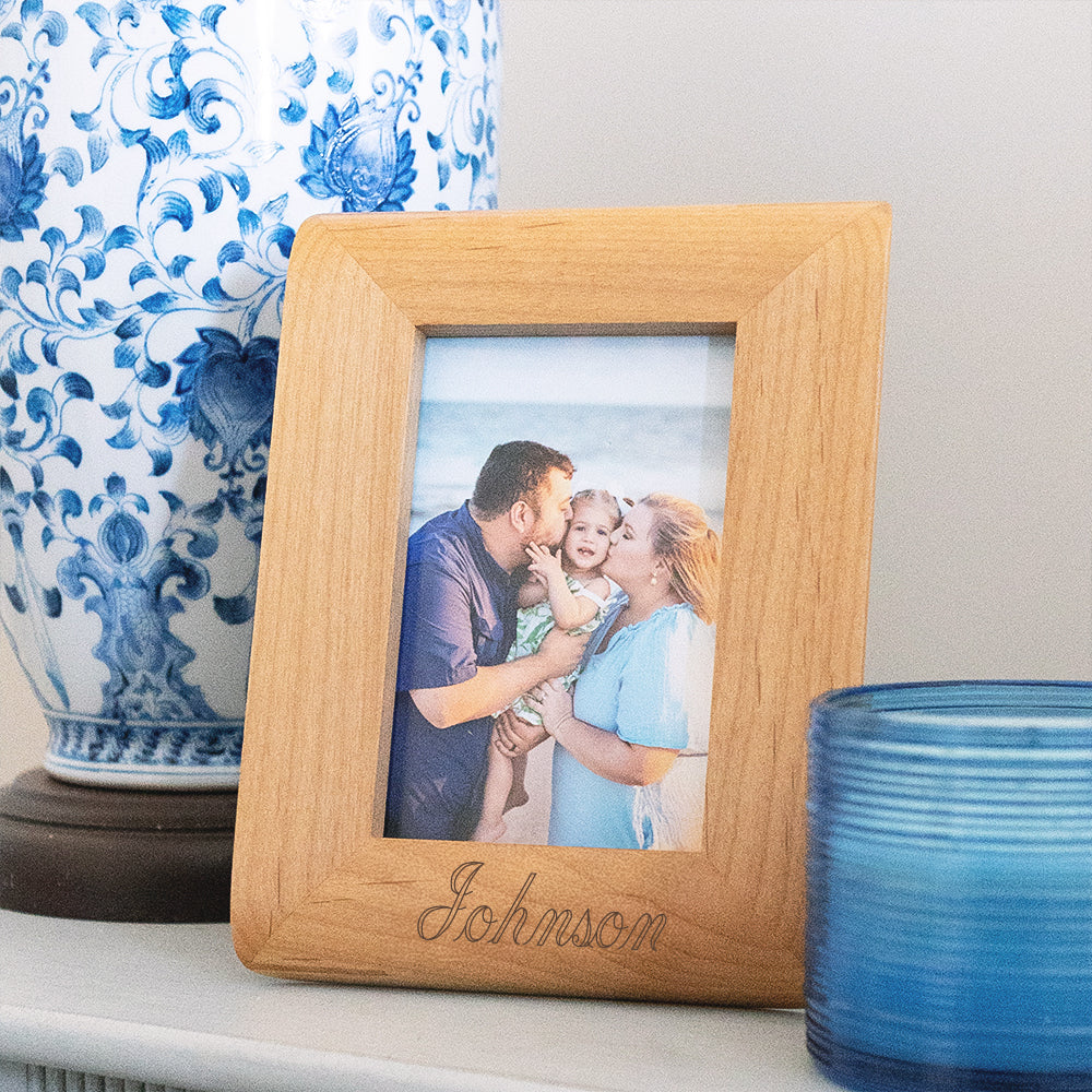 family personalized photo frame with lamp and candle