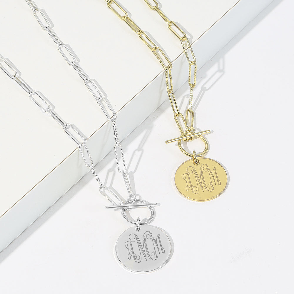 monogrammed pendant necklace in gold and silver