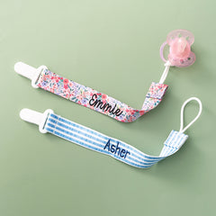 navy seersucker and coral floral monogrammed paci clips