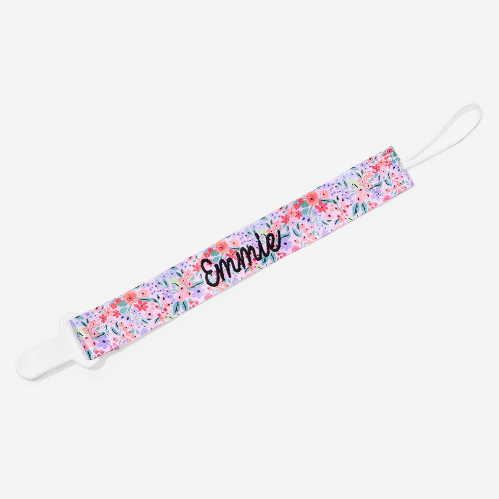 personalized paci clip in coral floral