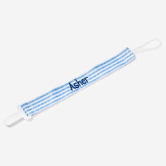 personalized paci clip in navy seersucker