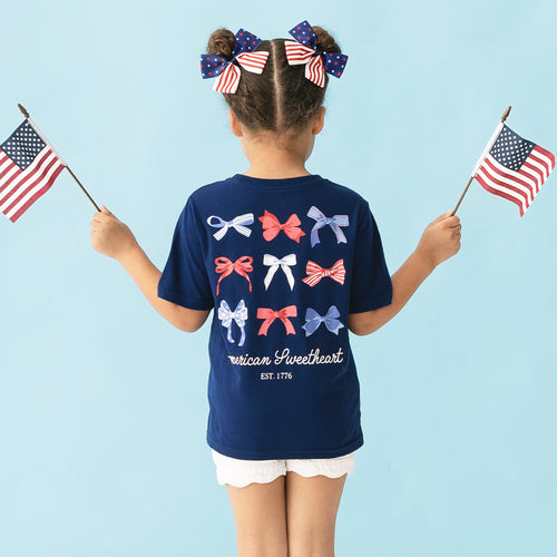 [aubri] back of kids american monogrammed navy bows t shirt